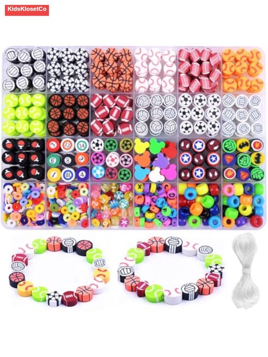 Jewelry - 1000 PCS Polymer Clay Beads Bracelet Making Kit, 24 Styles Sports Ball Charms,